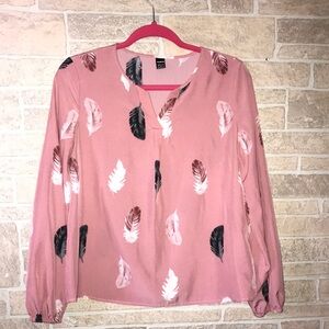 Shein Open V neck Feather Blouse